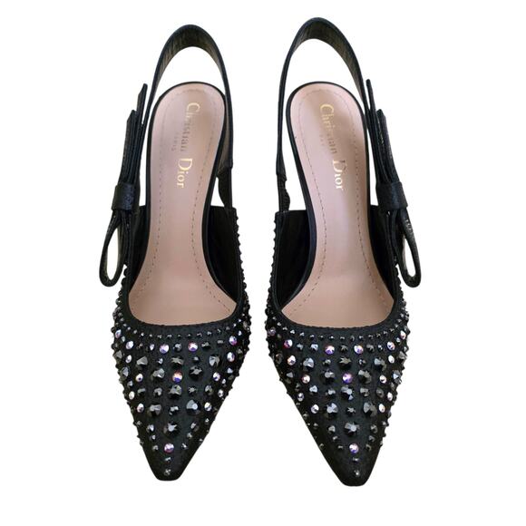 Christian Dior Black Leather J’Adior Crystal Slingback Pumps IT 38 US 8 - Picture 3 of 14